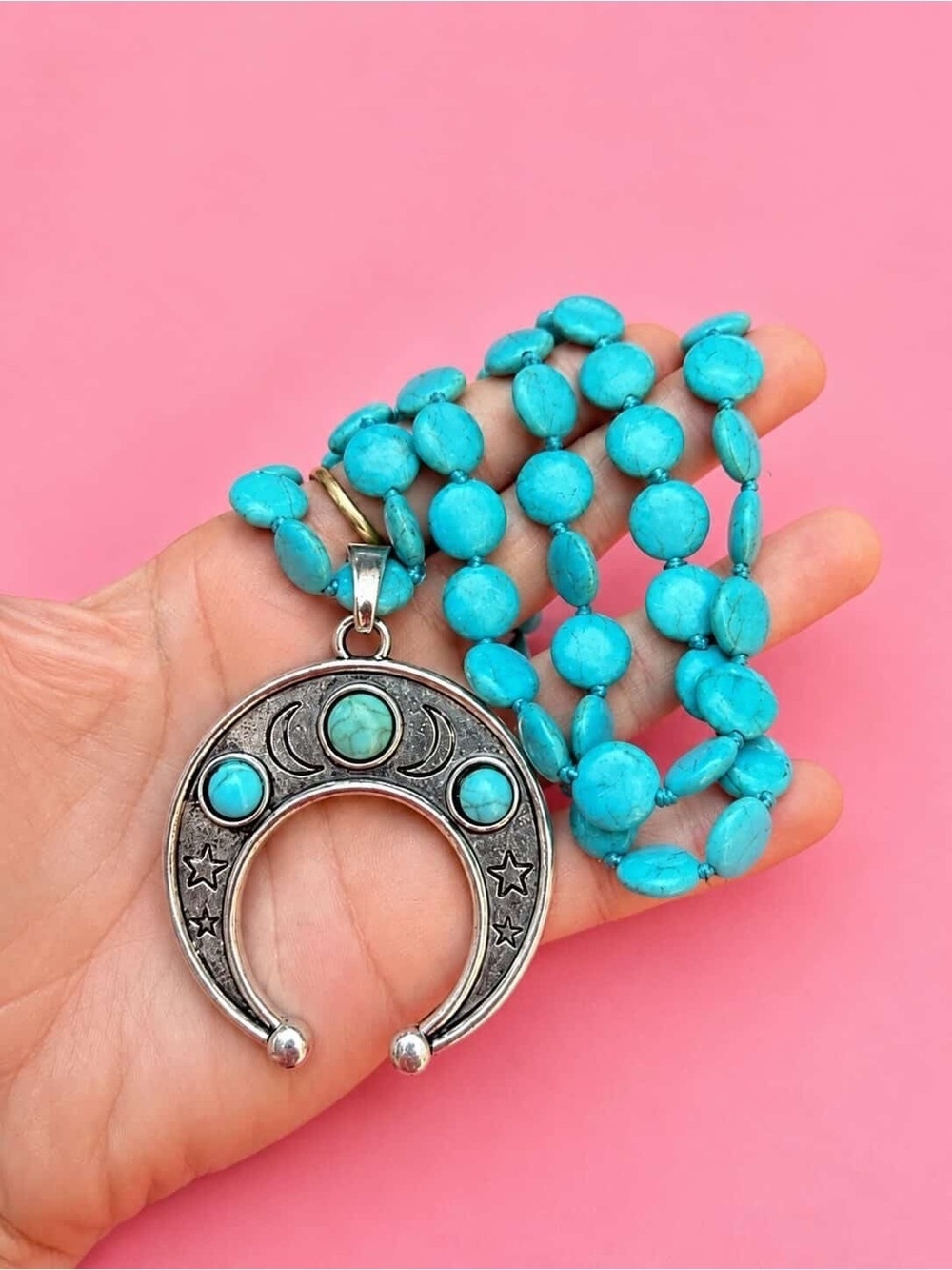 Turquoise Moon Natural Stone Beads Bohemian Western Necklace